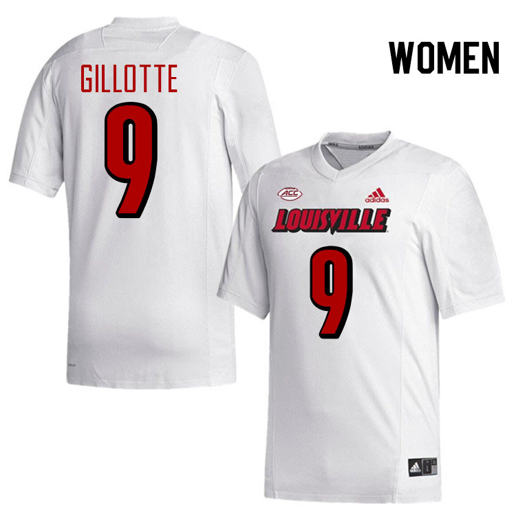 Women #9 Ashton Gillotte Louisville Cardinals College Football Jerseys Stitched-White